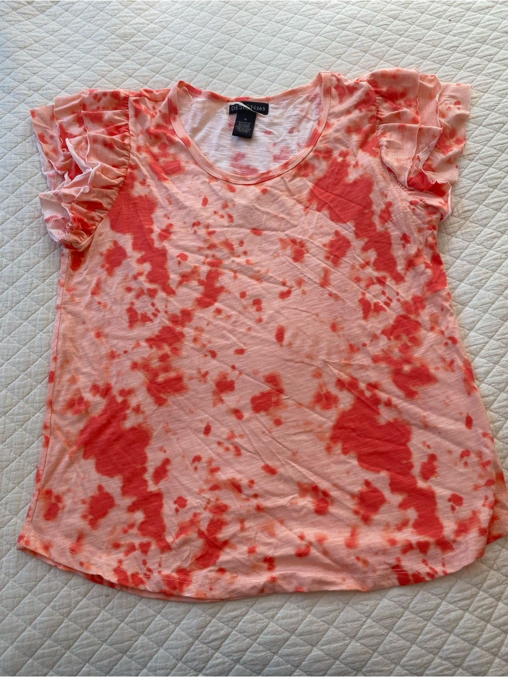 Hippie Pink Coral Tie-Dye Ruffle Tiered Short Sleeve Tee Cotton Blend Boho M